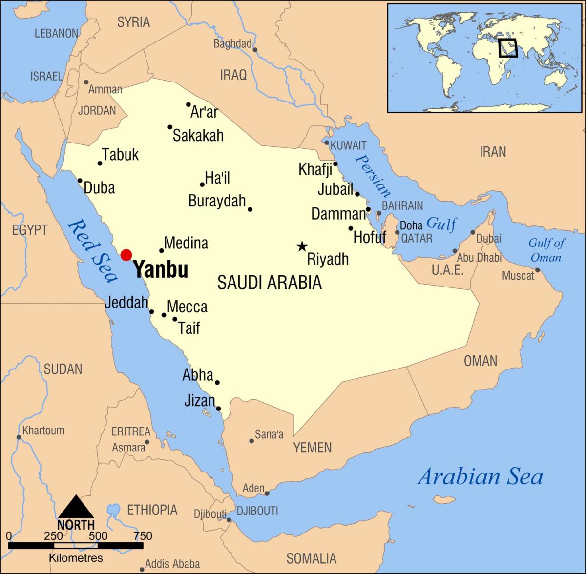 yanbu, सऊदी अरब के राज्य का नक्शा