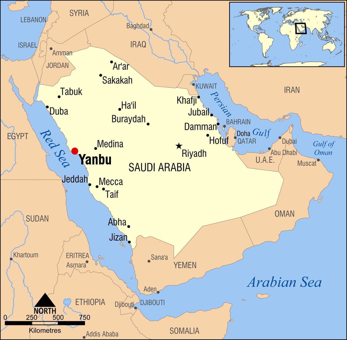 yanbu, सऊदी अरब के राज्य का नक्शा